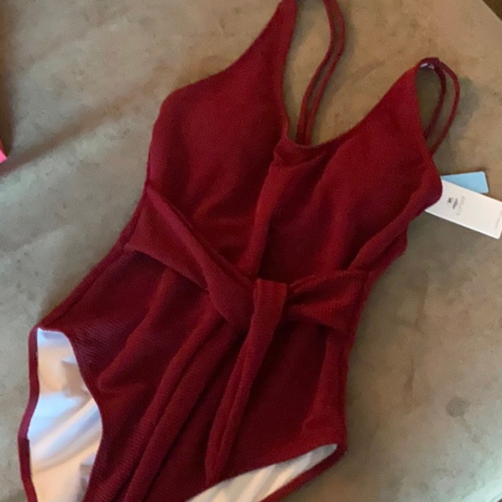 Wine colored one piece bathing suit